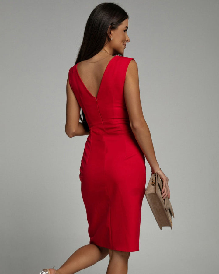 olivia | Taillierte Kleid mit V-Ausschnitt und Schlitz