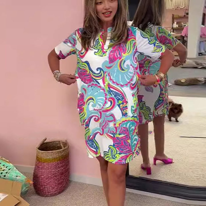 eloise - Bunte bedruckte V-Ausschnitt-Kleid