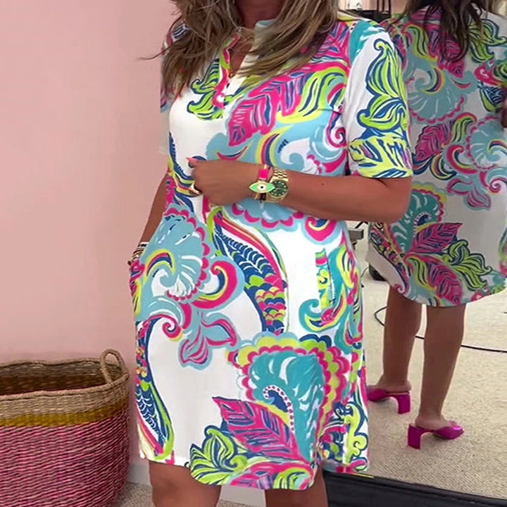 eloise - Bunte bedruckte V-Ausschnitt-Kleid