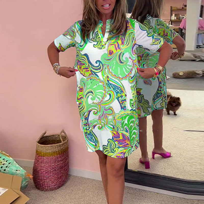 eloise - Bunte bedruckte V-Ausschnitt-Kleid